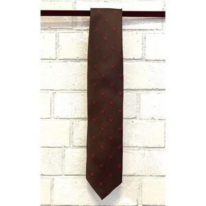 Peter Millar‎ Mens Silk Tie Brown Red Cross Pattern Formal Necktie